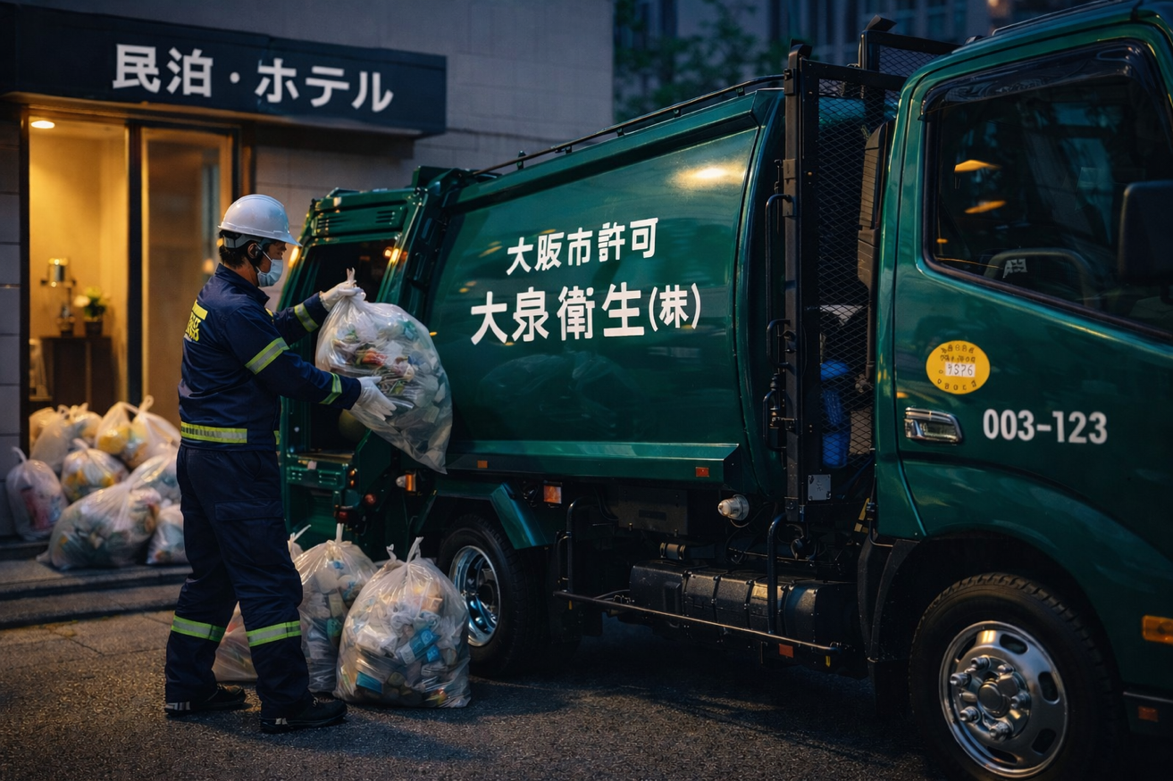民泊・ホテルでのゴミ回収の様子